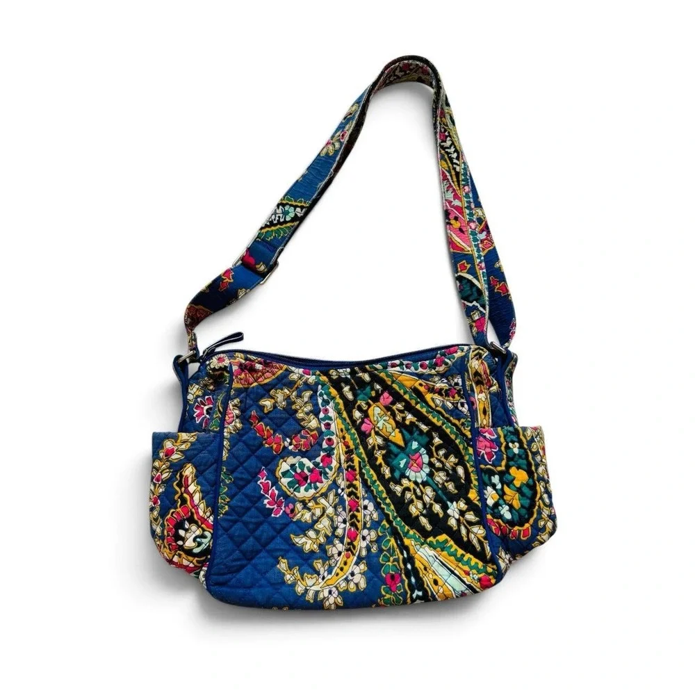 Vera Bradley Blue Paisley Quilted Cotton Crossbody Bag Adjustable Strap Boho